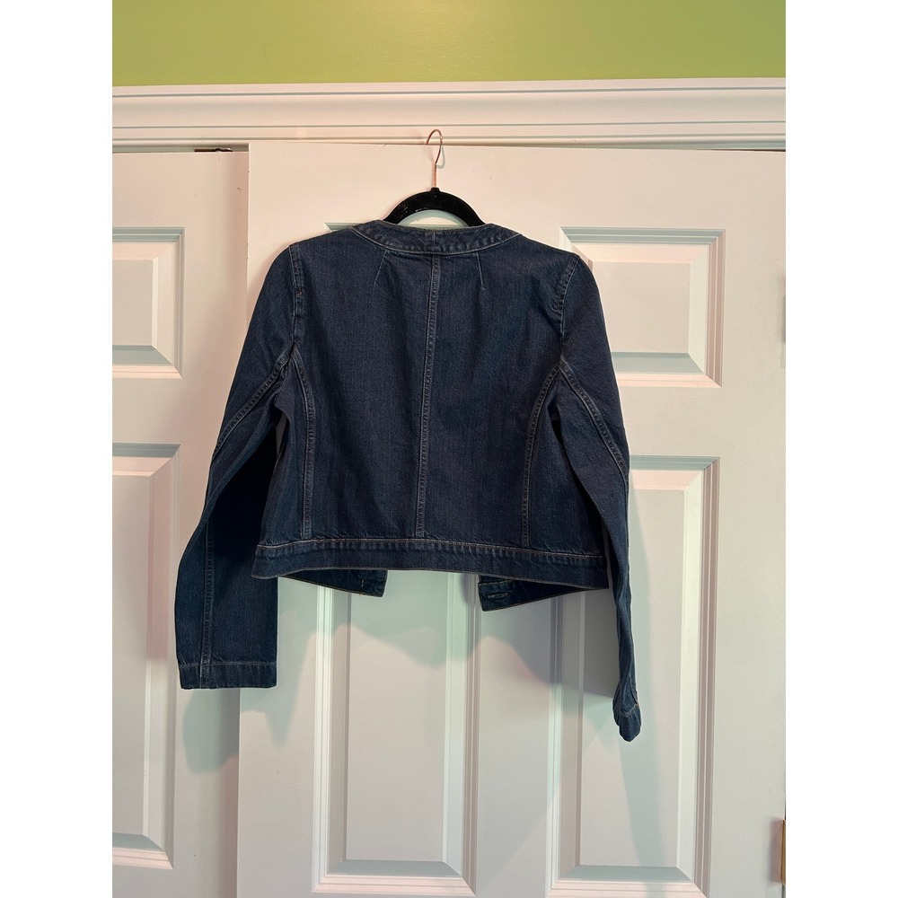 J.Crew Collarless Denim Lady Jacket Gold Button Dark Indigo Blue Size 4 - Picture 3 of 6
